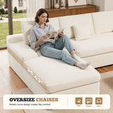 Modern Extendable Velvet Oversized Sectional Sofa Bed Set with Detachable Pillows Thick Sponge Cushion for Large Living Room
