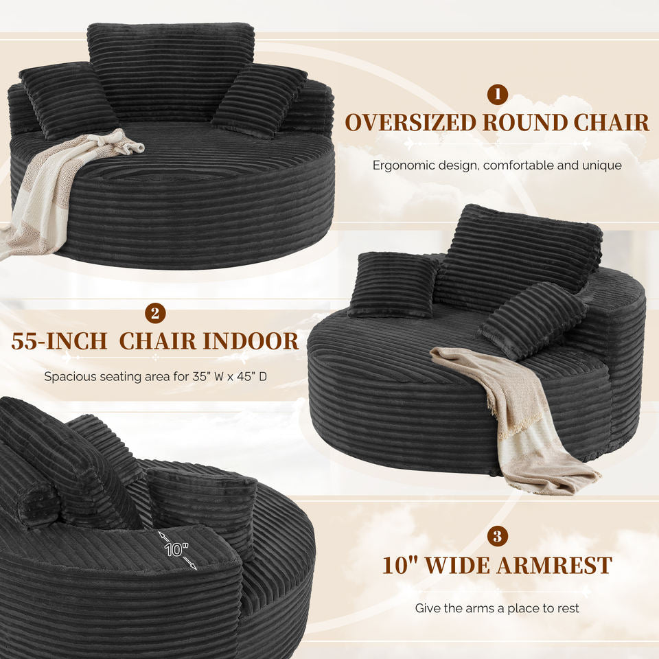Large Modern Round Cloud Sofa Chair Plush Velvet Fabric Multi-Functional Leisure Chair for Living Room Dining Relaxation Reading