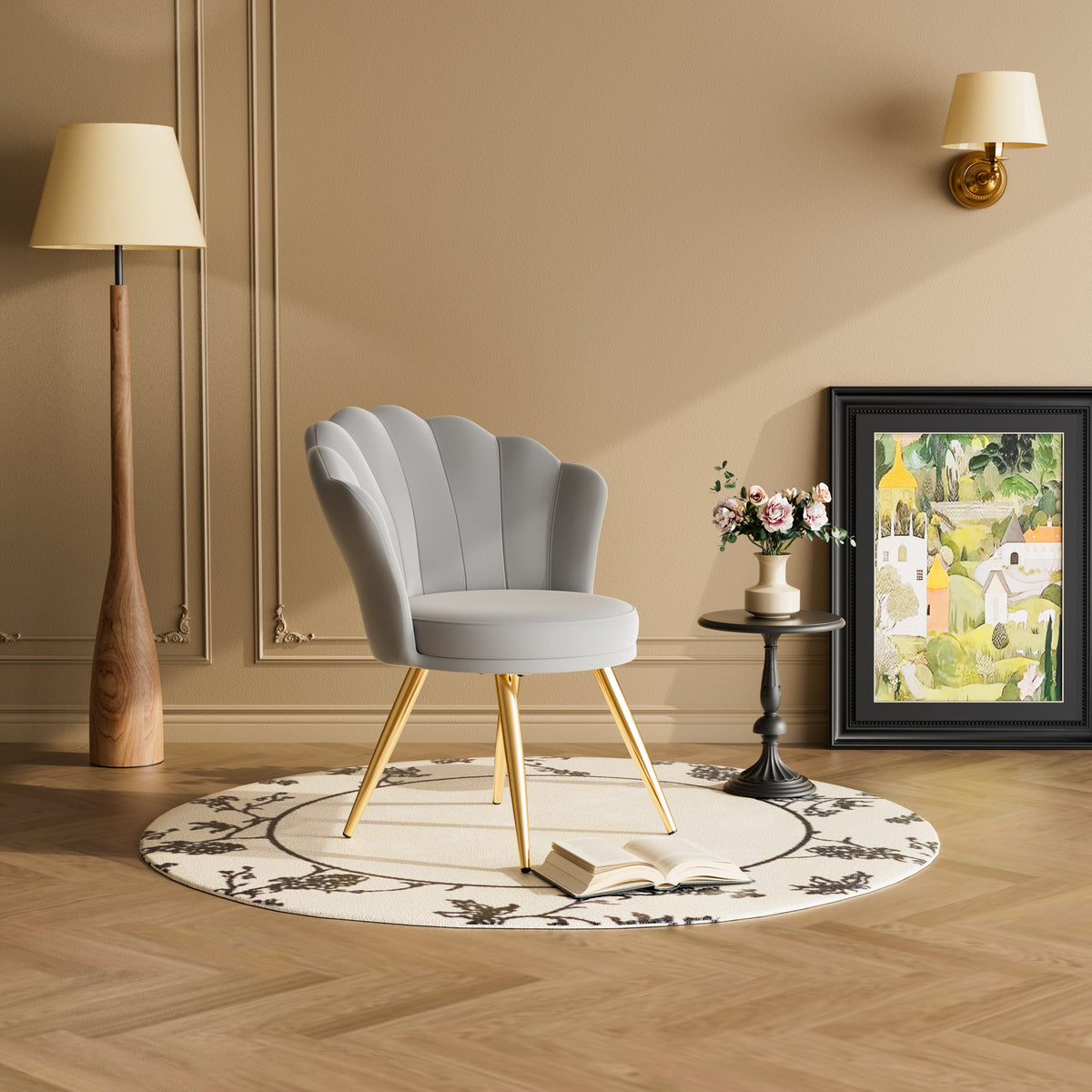Velvet Adjustable Swivel Swivel Chair with Gold Metal Legs Steady Modern Design for Dining Hotel & Living Room Use