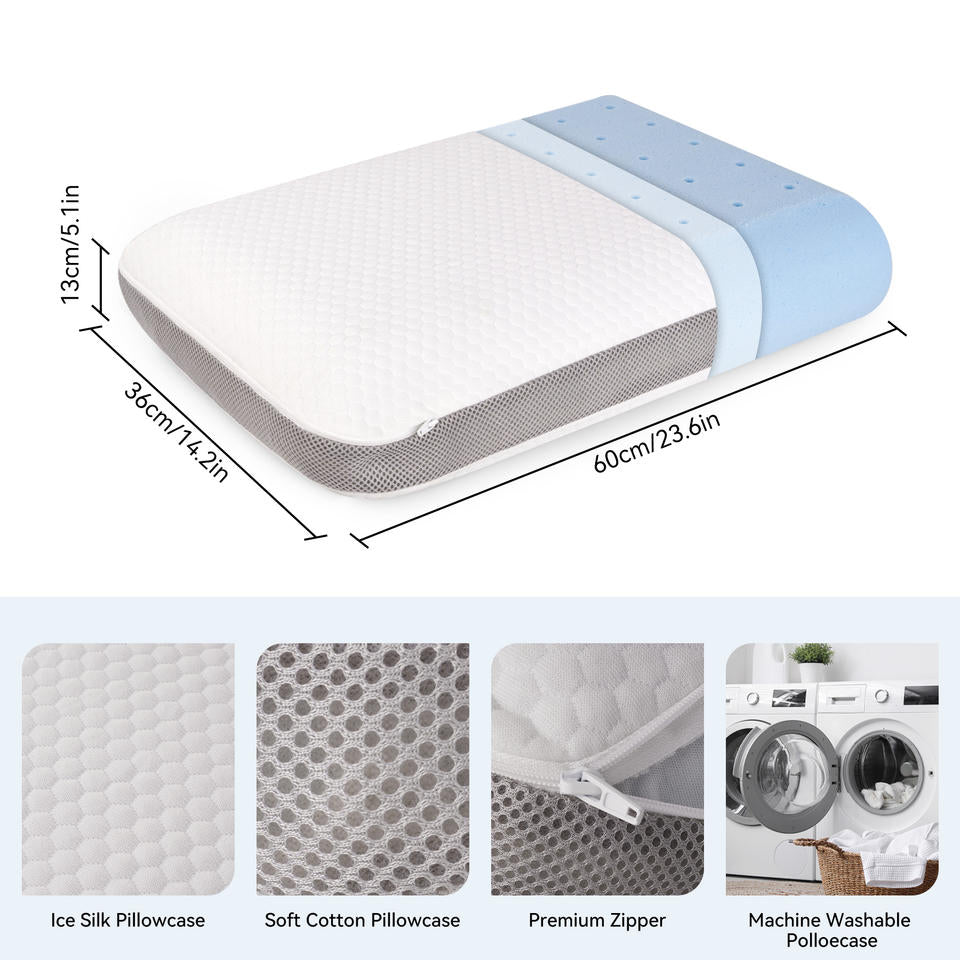 For Memory Foam Pillow Breathable 100% Polyester Honeycomb Cover Flame Retardant Removable Ergonomic for Neck Back Pain (Set of 2)