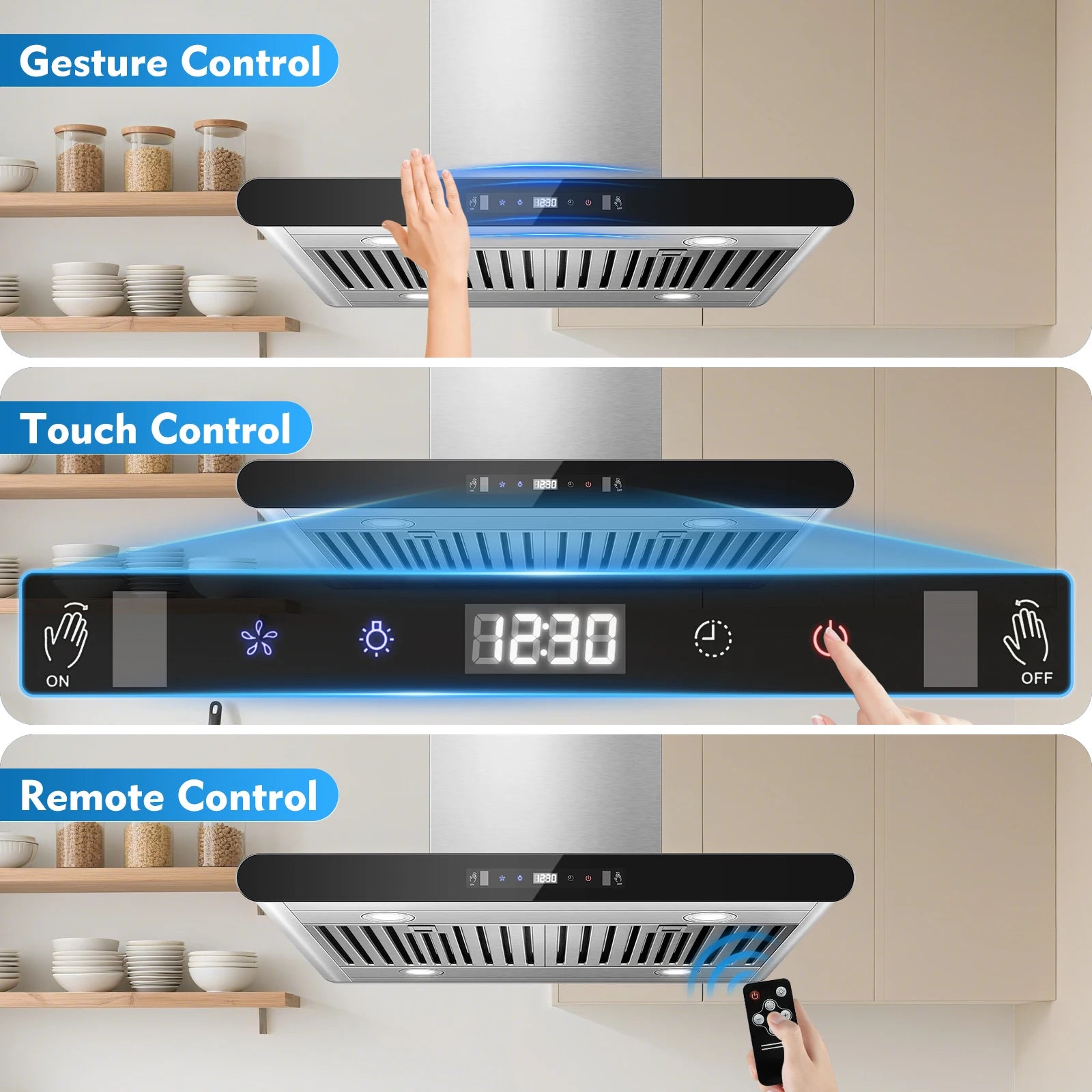 Island Range Hood 30 Inch, 700 CFM Dual-Sided Ceiling Mount Vent Hood, Touch,Gesture & Remote Control, 3-Speed - view 3