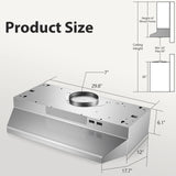 30 Inch Stainless Steel Under Cabinet Range Hood 400CFM Convertible Vent Hood with 2 Speed Exhaust Fan and Rocker Switch Control