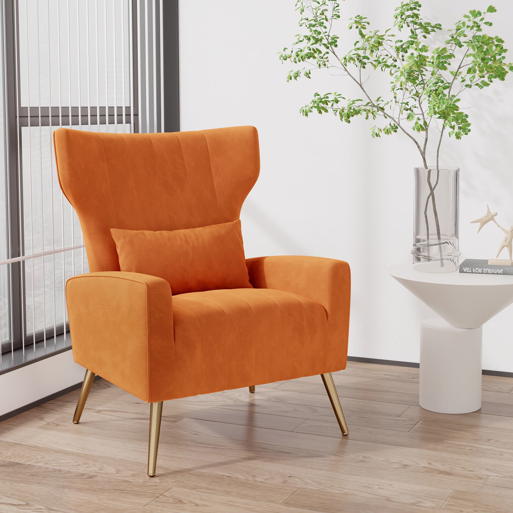 Modern Handmade Convertible Accent Chairs Upholstered Velvet Fabric Reading Chair Mid Century Arm Chair Comfy Armchair