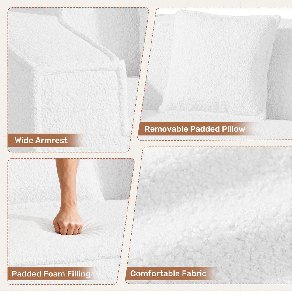Modern Square Chenille Extendable Convertible Sofa Bed Set 2-3 Seater Non-Assembly Removable Pillows High Capacity Sponge Living