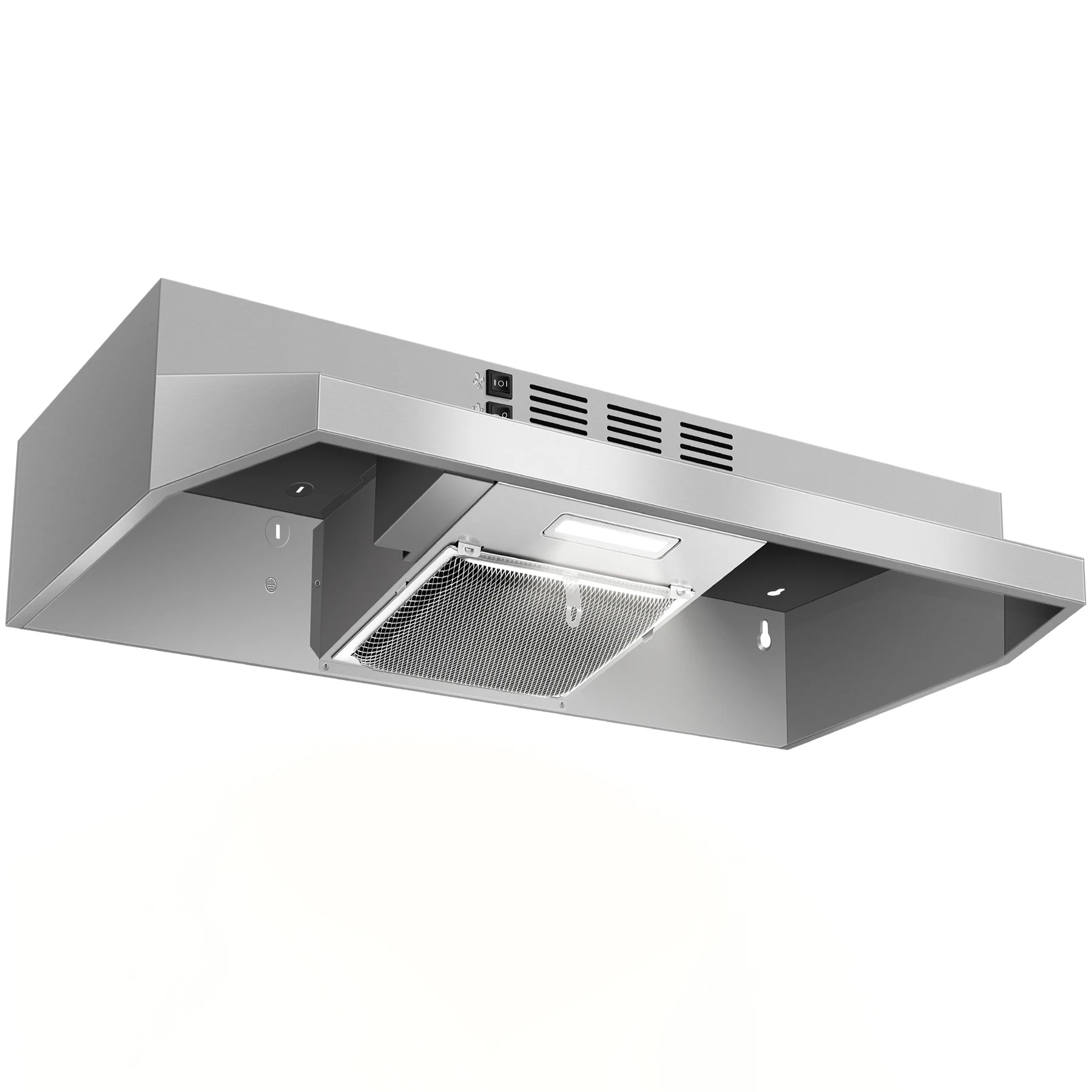24 Inch Range Hood Under Cabinet, Stainless Steel Kitchen Hood 280CFM, Ducted/Ductless Vent Hood with Rocker Button Control