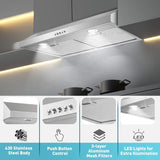 SNDOAS Under Cabinet Range Hood,30 Inch Ductless Range Hood Alterable to Ducted,Stainless Steel Kitchen Exhaust Hood