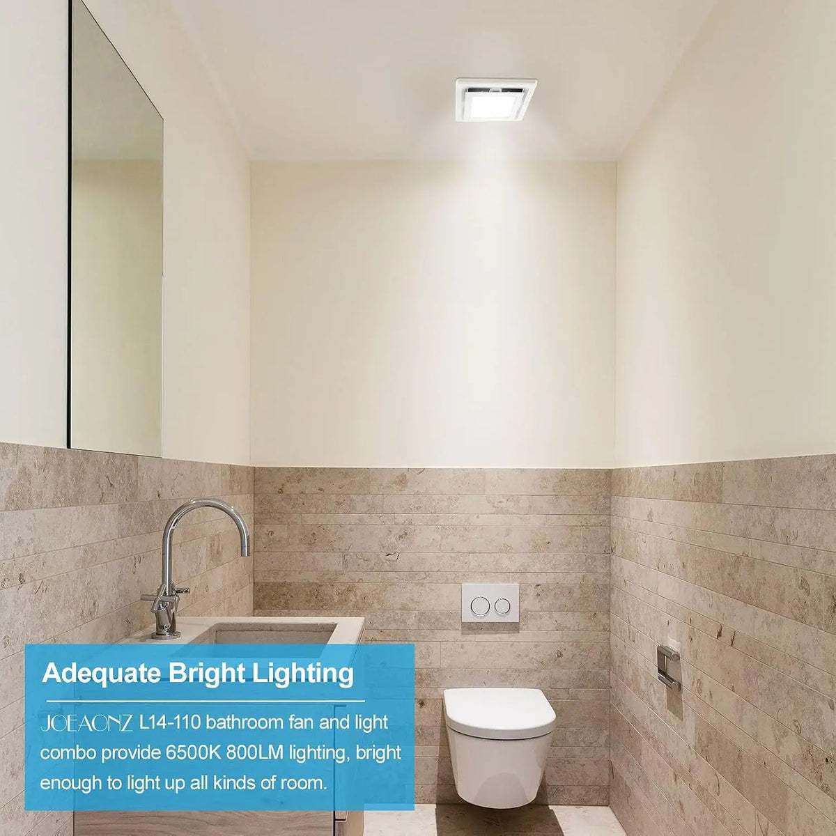 Bathroom Exhaust Fan with Light 110 CFM Quiet 6500K 800LM Household Ventilation Fan Light Combo,YYVTL14-110
