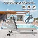 Set of 2 Aluminum Patio Chaise Loungers with Table