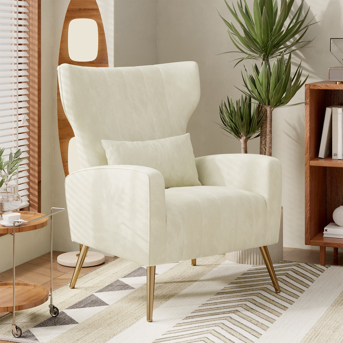 Modern Handmade Convertible Accent Chairs Upholstered Velvet Fabric Reading Chair Mid Century Arm Chair Comfy Armchair