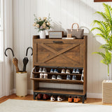 Modern Eco-Friendly Space-Saving Barn Door Flip-Top Adjustable Modular Shoe Rack Durable Wood Construction Home Furniture