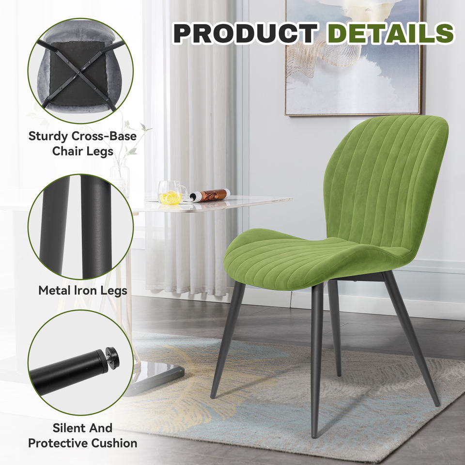 Modern Ribbed Extendable Dining Chair Suede Upholstered Lightweight Sturdy Metal Legs Portable Home Office Home Kitchen (Set of 4)