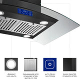 Island Range Hood 36 Inch 700 CFM Ceiling Mount Kitchen Stove Hood Ducted with Tempered Glass 4 LED Lights Gesture/Touch Control