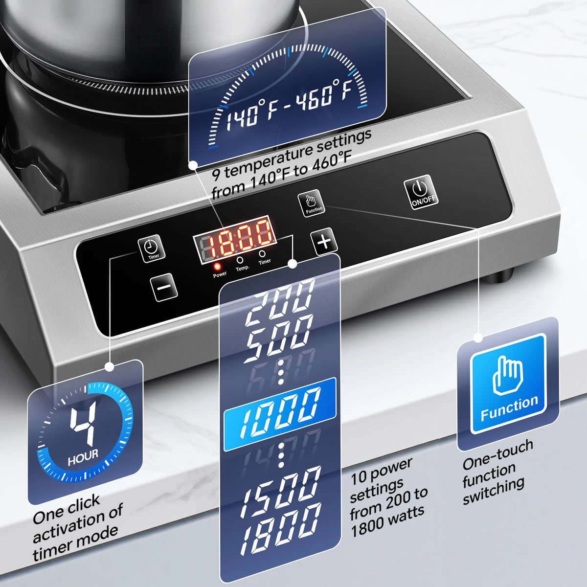 Commercial Induction Cooktop,1800W Induction Burner with Sensor Touch and LCD Screen,ETL-Certified Single Electric Burner