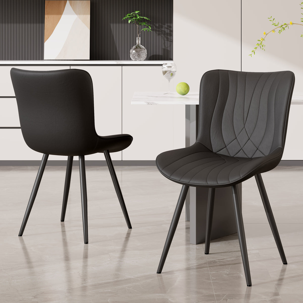 PU Leather Upholstered Soft Comfy Dining Chair-Modern Armless Side Chair Sturdy Metal Legs Commercial Use Eco-Friendly Outdoor (Set of 2)