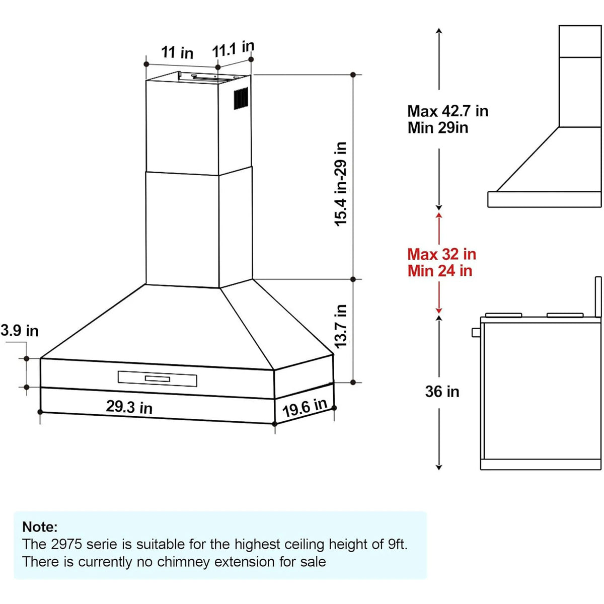 30 Inch Range Hood, Wall Mount Kitchen Hood 900 CFM Ducted/Ductless Convertible with Gesture Sensing & Touch Control