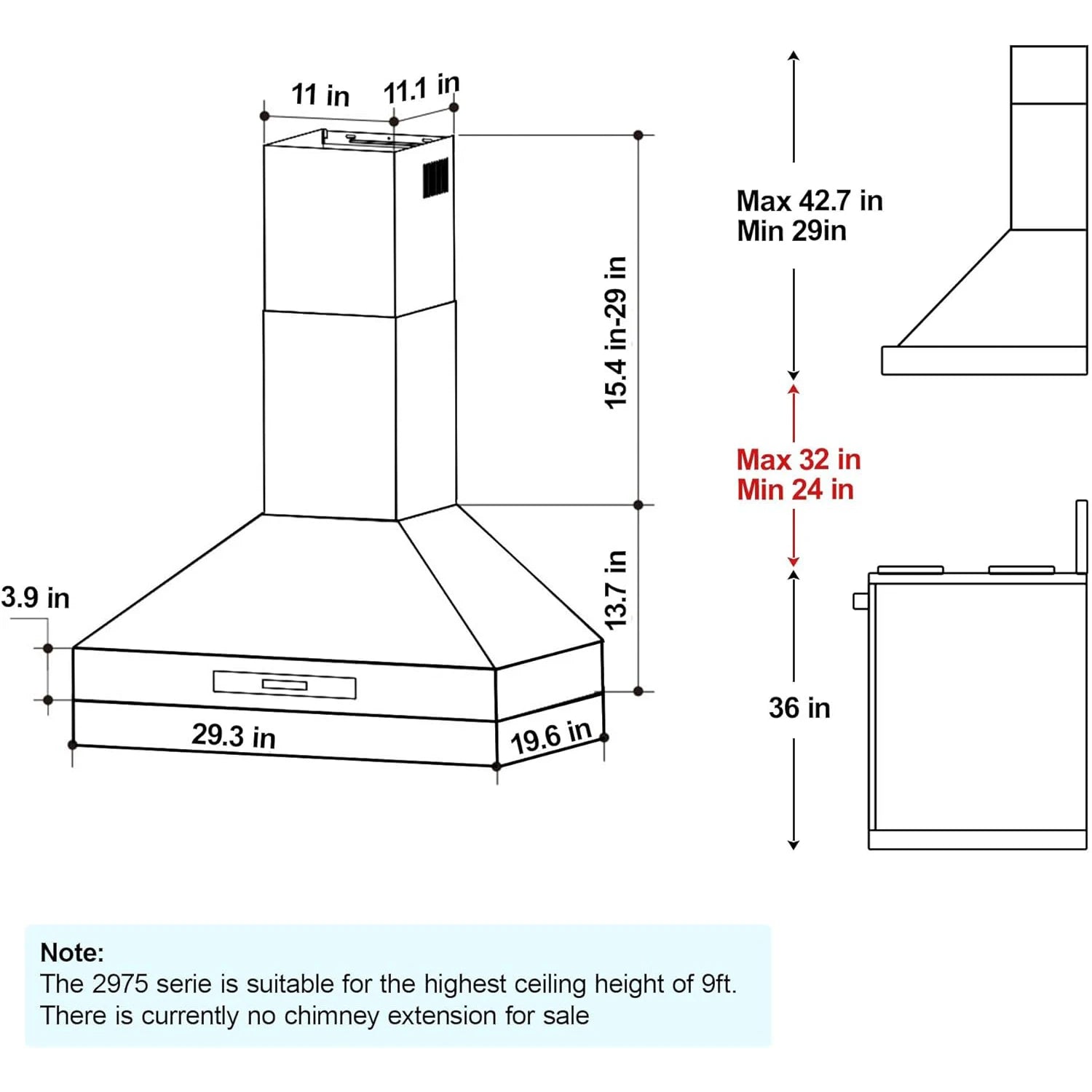 30 Inch Range Hood, Wall Mount Kitchen Hood 900 CFM Ducted/Ductless Convertible with Gesture Sensing & Touch Control