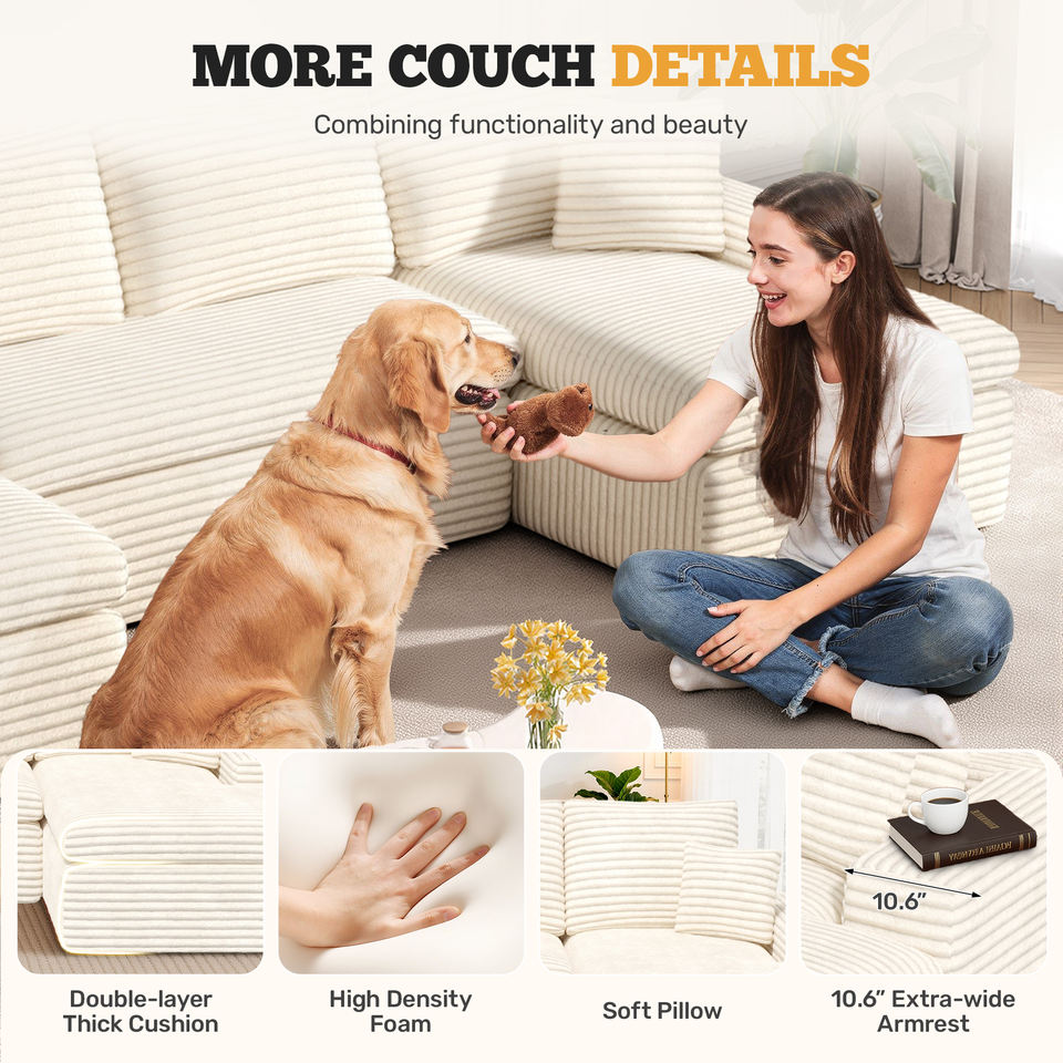 Modular Convertible Eco-Friendly Square Velvet Sectional Sofa Deep Seats Vacuum Packed Oversized Design Includes Pillows for