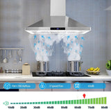 Range Hood 36 Inch Wall Mount Kitchen Hood 700 CFM with Ducted/Ductless Convertible Duct, Touch Control, Permanent Filters
