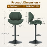Modern Adjustable Steady Outdoor Rustic Bar Stools Ergonomic PU Leather Stainless Steel Frame Double-Layer Cushion Counter (Set of 2)