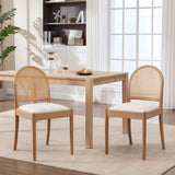 Modern Upholstered Chenille Seat Ergonomic Backrest with Wood Legs Rattan Dining Chairs Set of 2 for Kitchen Restaurant Home