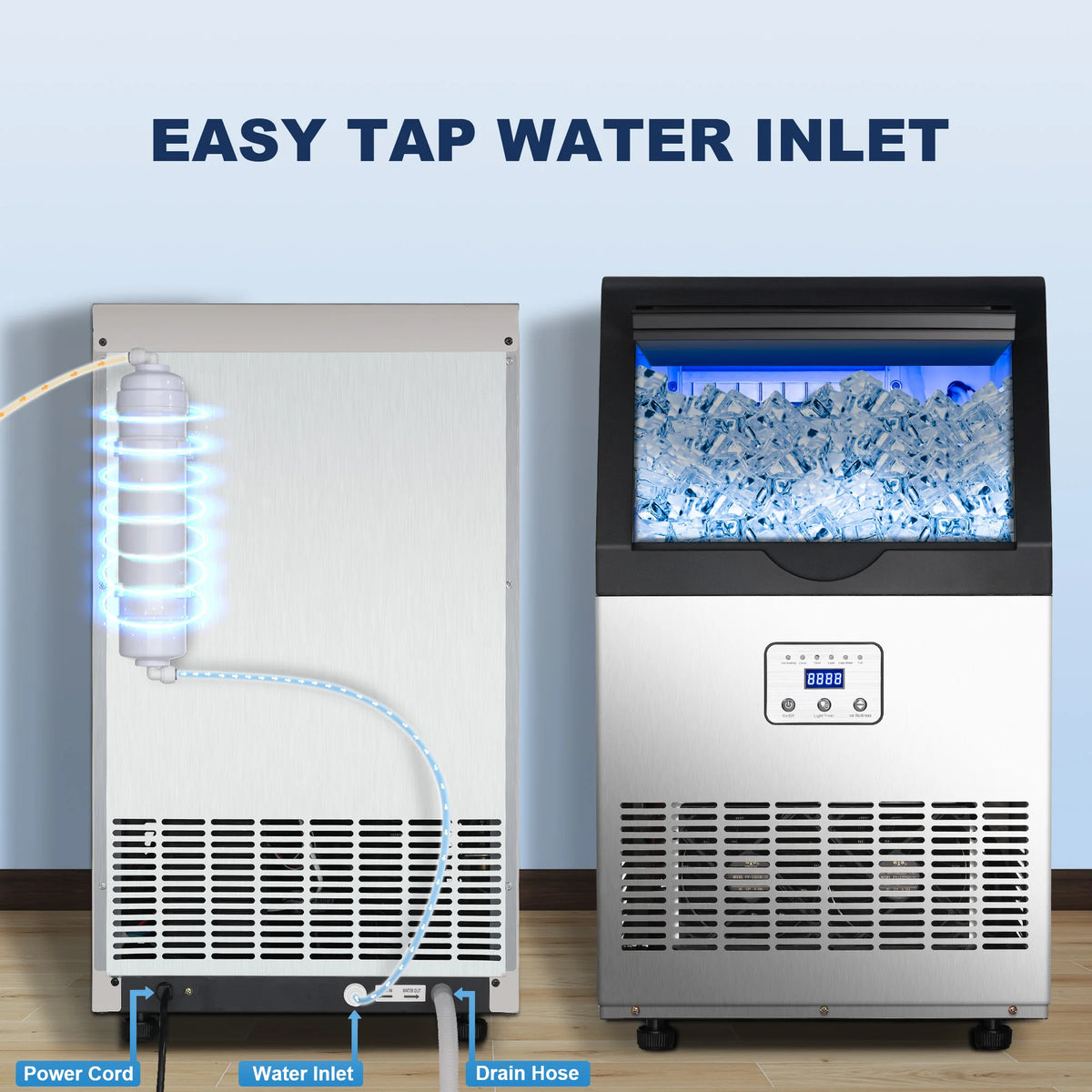 Ice Maker,110LBS/24H Commercial Ice Machine Stainless Steel Ice Maker Machine with 25LBS Capacity,45 Ice Cubes - view 6