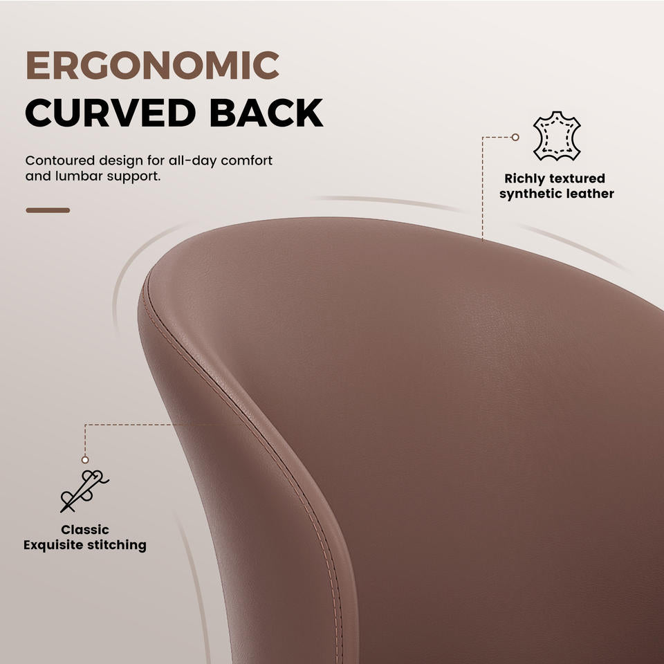 Modern Ergonomic Lightweight PU Leather Upholstered Waterproof Stable Dining Chair Curved Backrest for Home Dining Living Rooms (Set of 4)