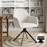 Modern Beige Linen Tufted Portable Reclining Swivel Dining Chair with 360 Rotation Ergonomic Backrest for Home Restaurant Hotel (Set of 2)
