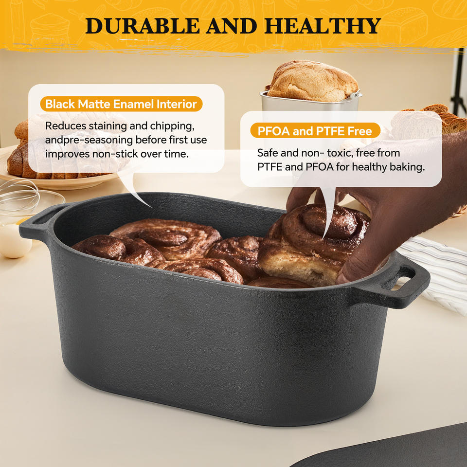 4.5QT Cast Iron Enameled Eco-Friendly Heat Resistant Dutch Oven Lid Silicone Oven Mitts Non-Stick Bread Baking Pot PFOA/PTFE