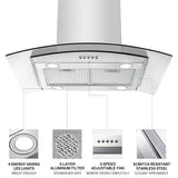 30 Inch Island Range Hood Stainless Steel  Kitchen Exhaust Ventilation Fan with 5-layer  Filters 3 Speed Fan  4 LED