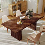 Rectangular Solid Wood Handmade Dining Table for 2 People Modern Farmhouse Design Grooved Wood-Strip Base Workshop Furniture