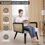 Modern Eco-Friendly Accent Chair with Rattan Arms and Iron Legs Massage Lounge Chair for Apartment Bedroom Dining Use