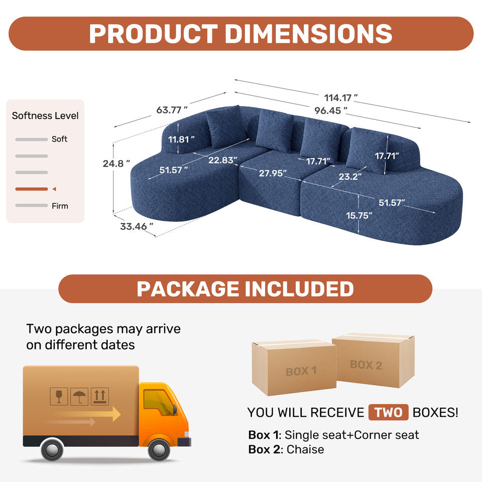 Boneless Convertible Extendable Massage Modular Sectional Sofa Chaise L-Shape Cloud Design Sponge Filled Velvet Sofa Apartment