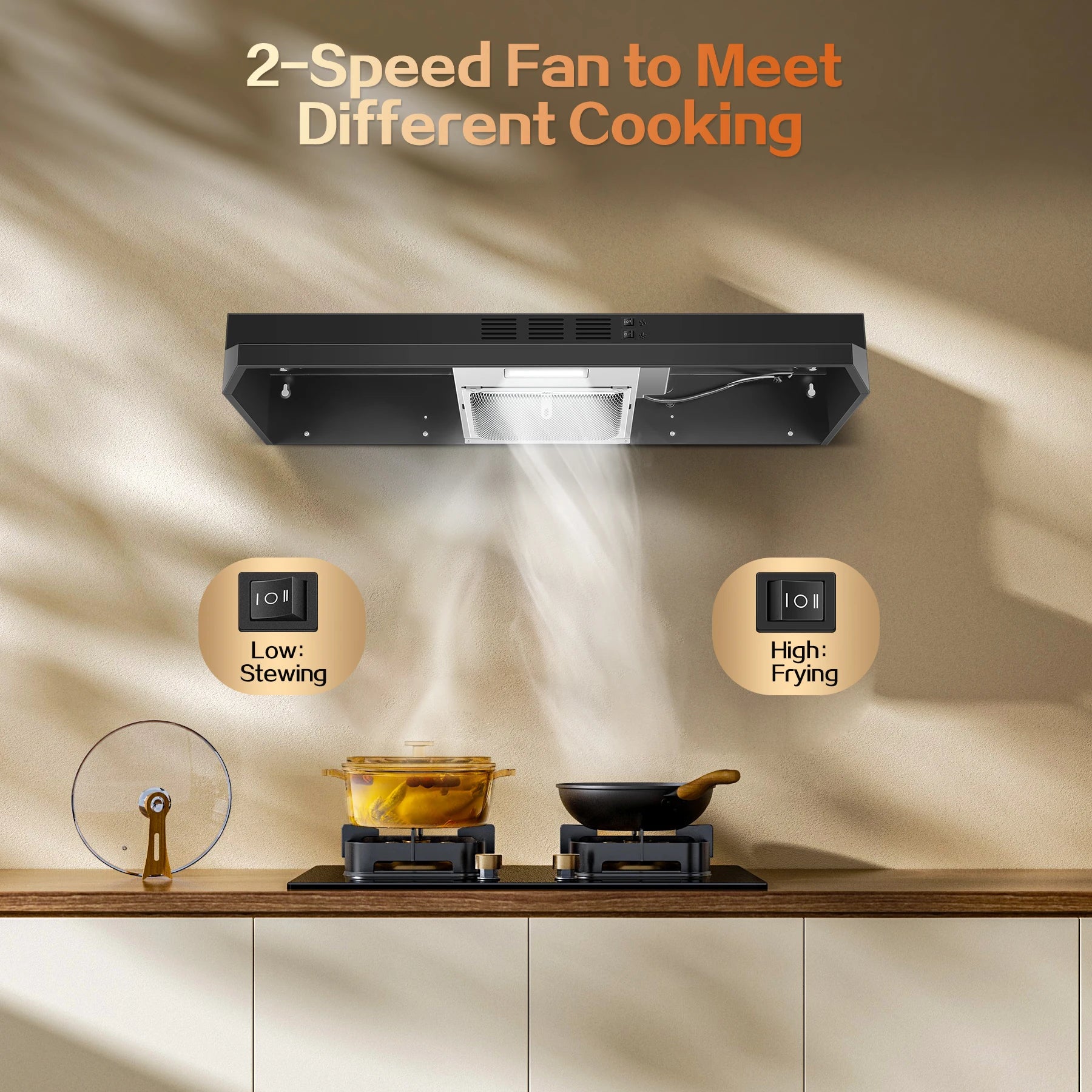 Range Hood 36 Inch Under Cabinet, Stainless Steel Kitchen Vent Hood 280CFM, Built-in Kitchen Stove Hood W/Rock - view 5