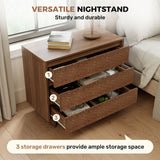 Modern 3-Drawer Wooden Nightstand USB Ports AC Outlets Waterproof Hidden Handle Eco-Friendly Handmade Apartment Bedroom Living