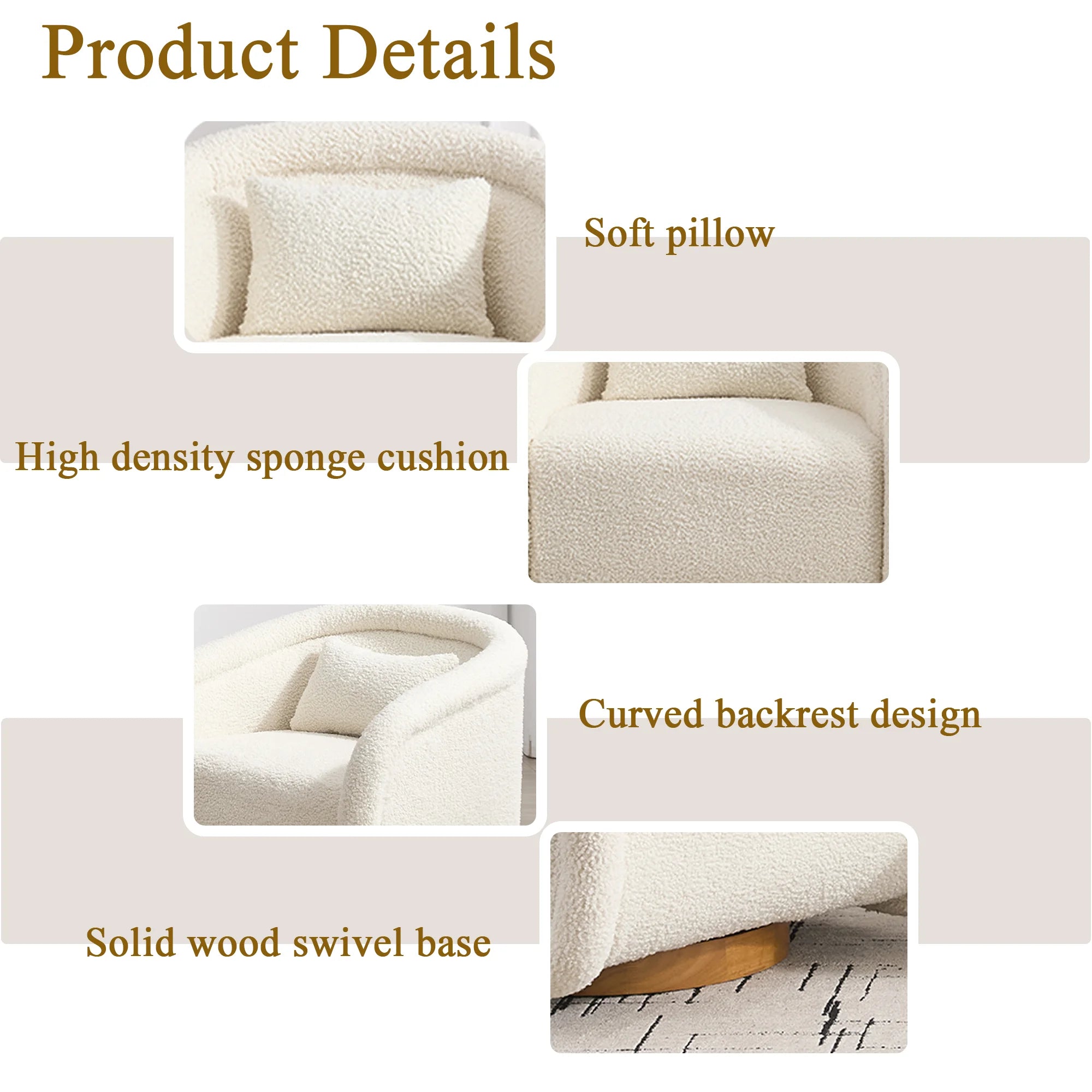 In Stock at Overseas Warehouse: 1pc/Box Luxury Boucle Fabric Swivel Accent Chairs for Living Room Furniture (w - view 4