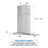 30 Inch Island Range Hood Stainless Steel  Kitchen Exhaust Ventilation Fan with 5-layer  Filters 3 Speed Fan  4 LED