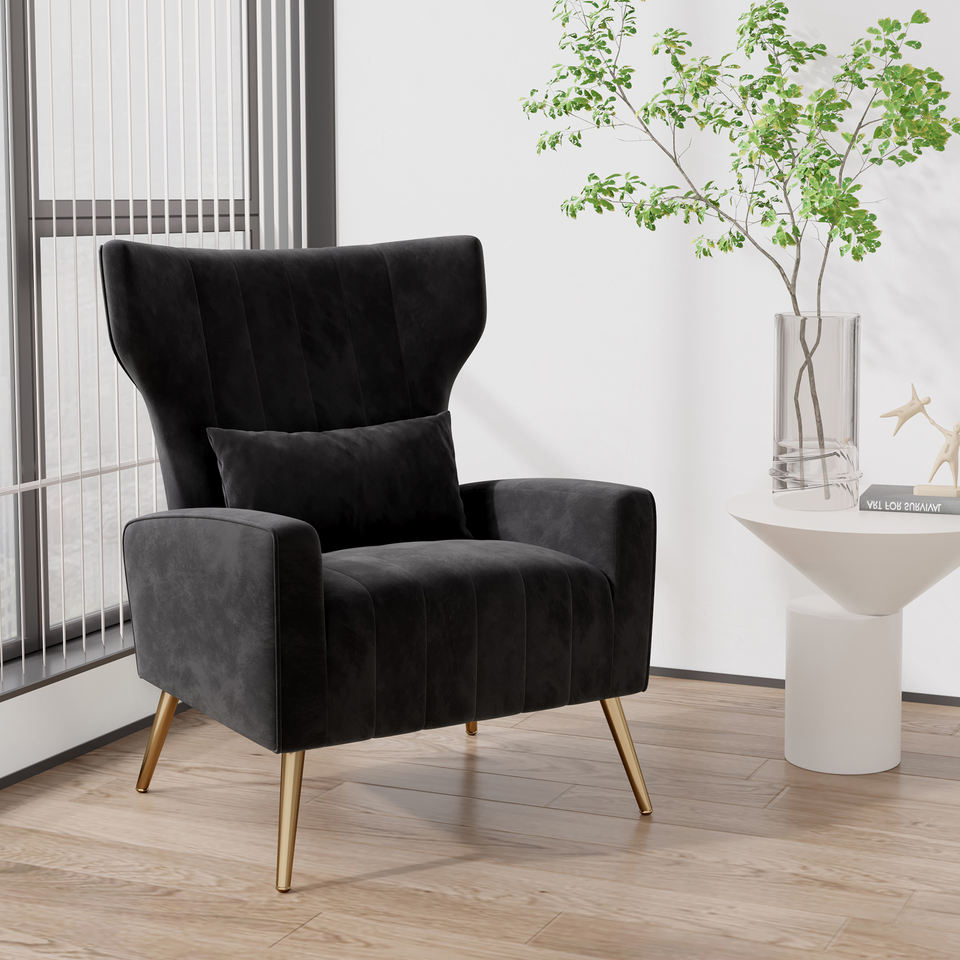 Modern Handmade Convertible Accent Chairs Upholstered Velvet Fabric Reading Chair Mid Century Arm Chair Comfy Armchair