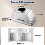 Range Hood Insert 20 Inch 600 CFM Stainless Steel,  Ultra-Quiet Built-in Kitchen Exhaust Hood with Dishwasher-Safe Filter,