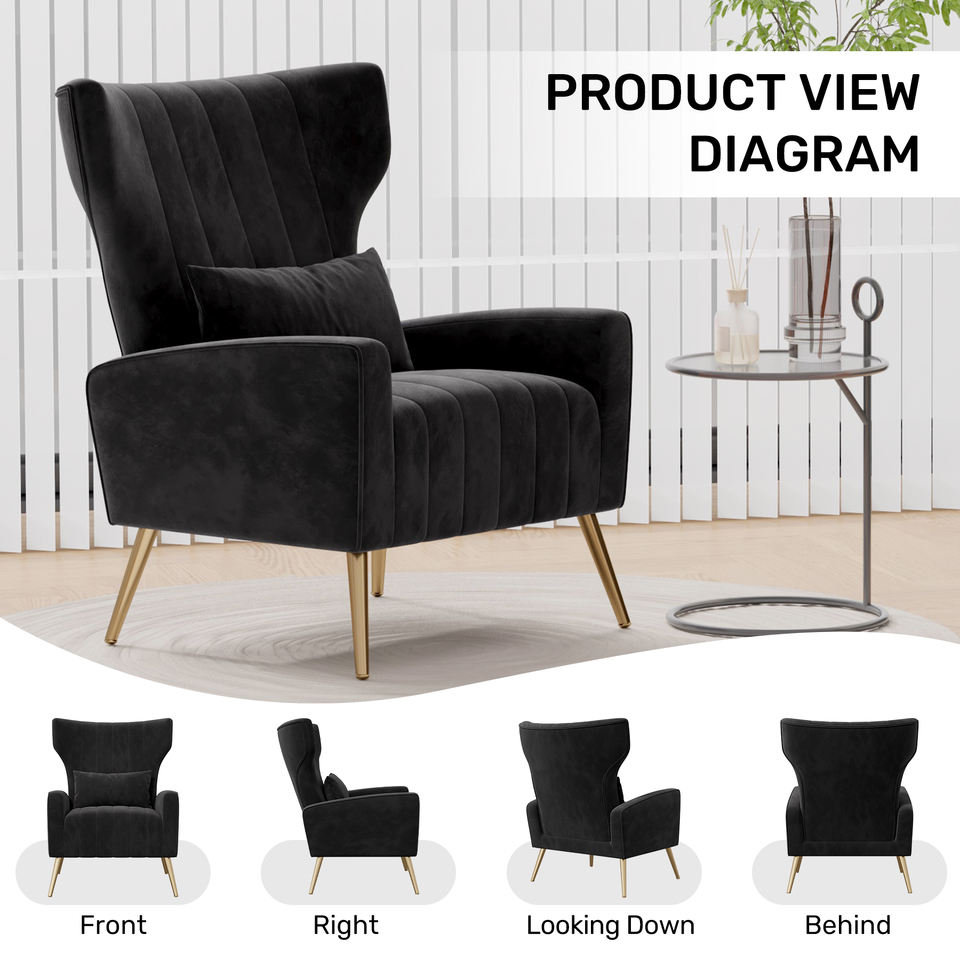 Modern Handmade Convertible Accent Chairs Upholstered Velvet Fabric Reading Chair Mid Century Arm Chair Comfy Armchair
