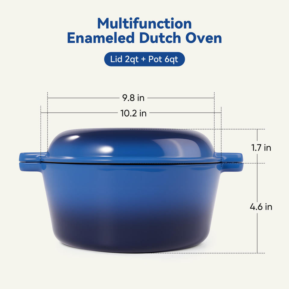6QT Ceramic Dutch Oven 2QT Aluminum Lid Ceramic Non-Stick Coating Stainless Steel Bottom Dishwasher Safe Oven Safe Roasting Gas