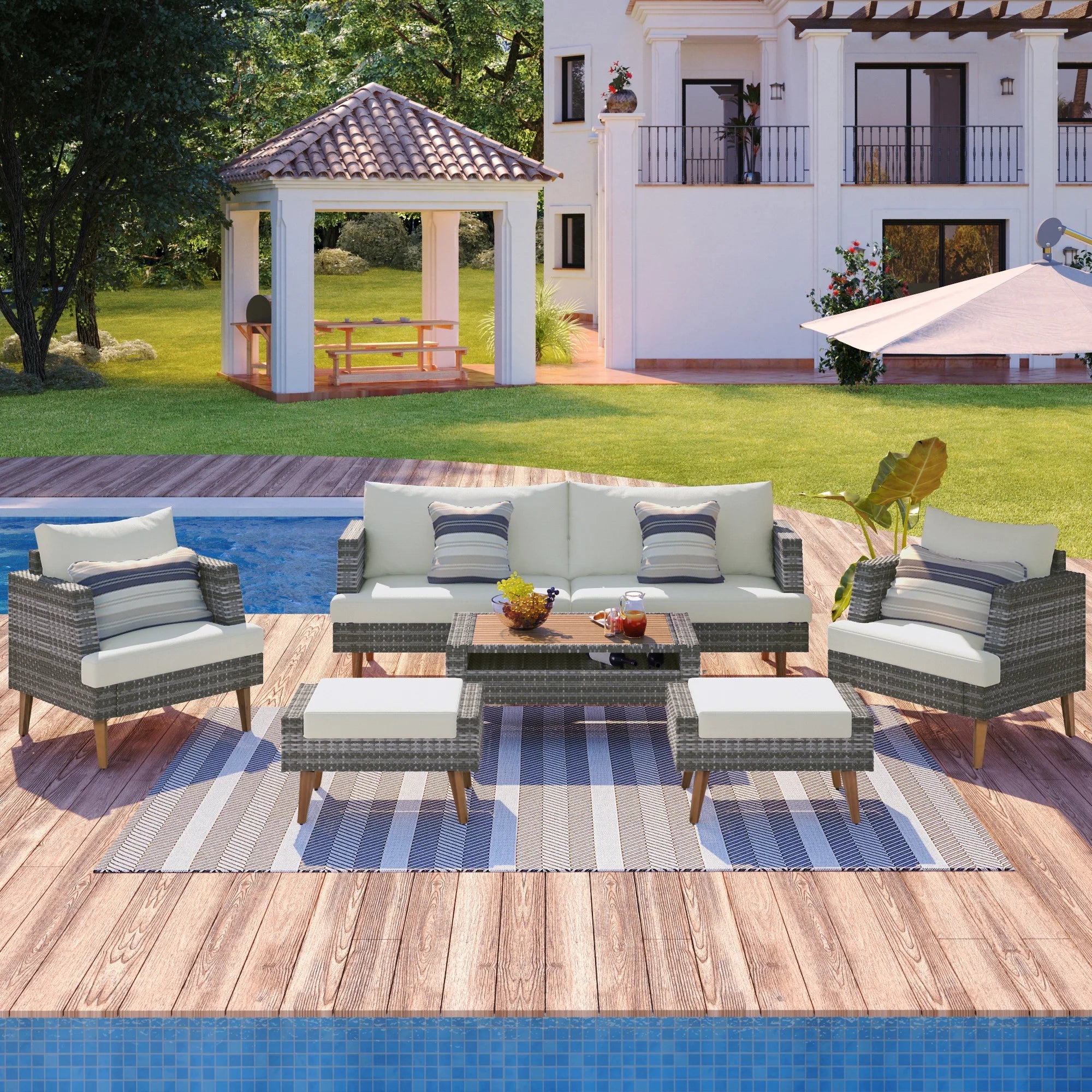 6-Pieces Wicker Rattan Patio Outdoor Sofa Set