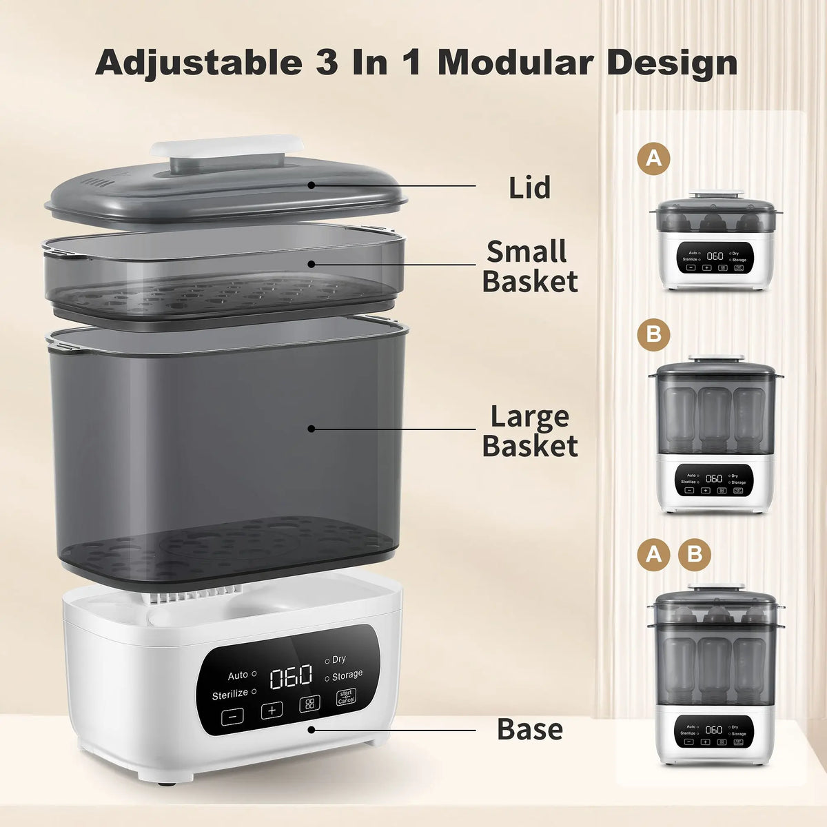Baby Bottle Steamer and Dryer, Electric Steamer and Dryer for Baby Bottles, 4-in-1 Bottle Steamer and Dryer