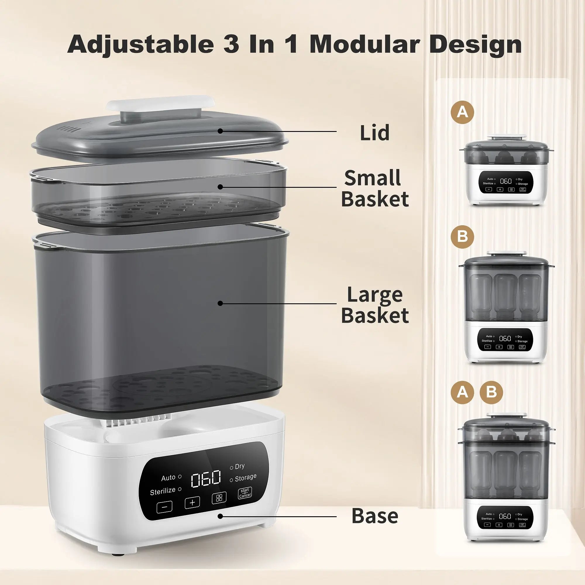 Baby Bottle Steamer and Dryer, Electric Steamer and Dryer for Baby Bottles, 4-in-1 Bottle Steamer and Dryer - view 3