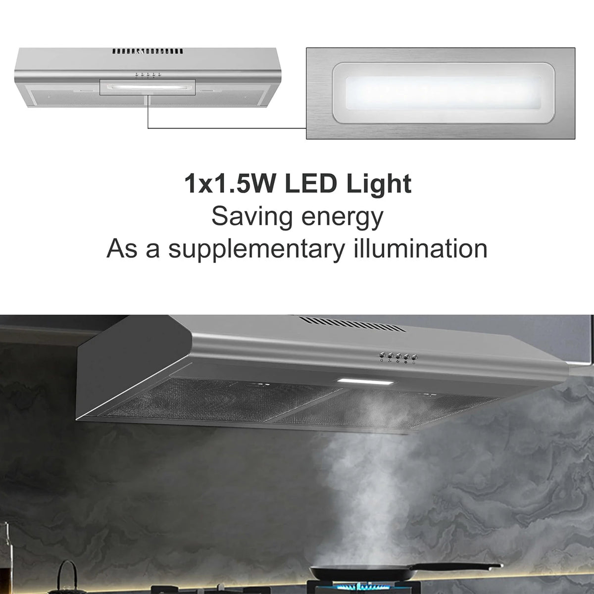SNDOAS Under Cabinet Range Hood 30 Inch,Ductless Range Hood with Charcoal Filter,Kitchen Vent Hood with Button Control 3 Speeds
