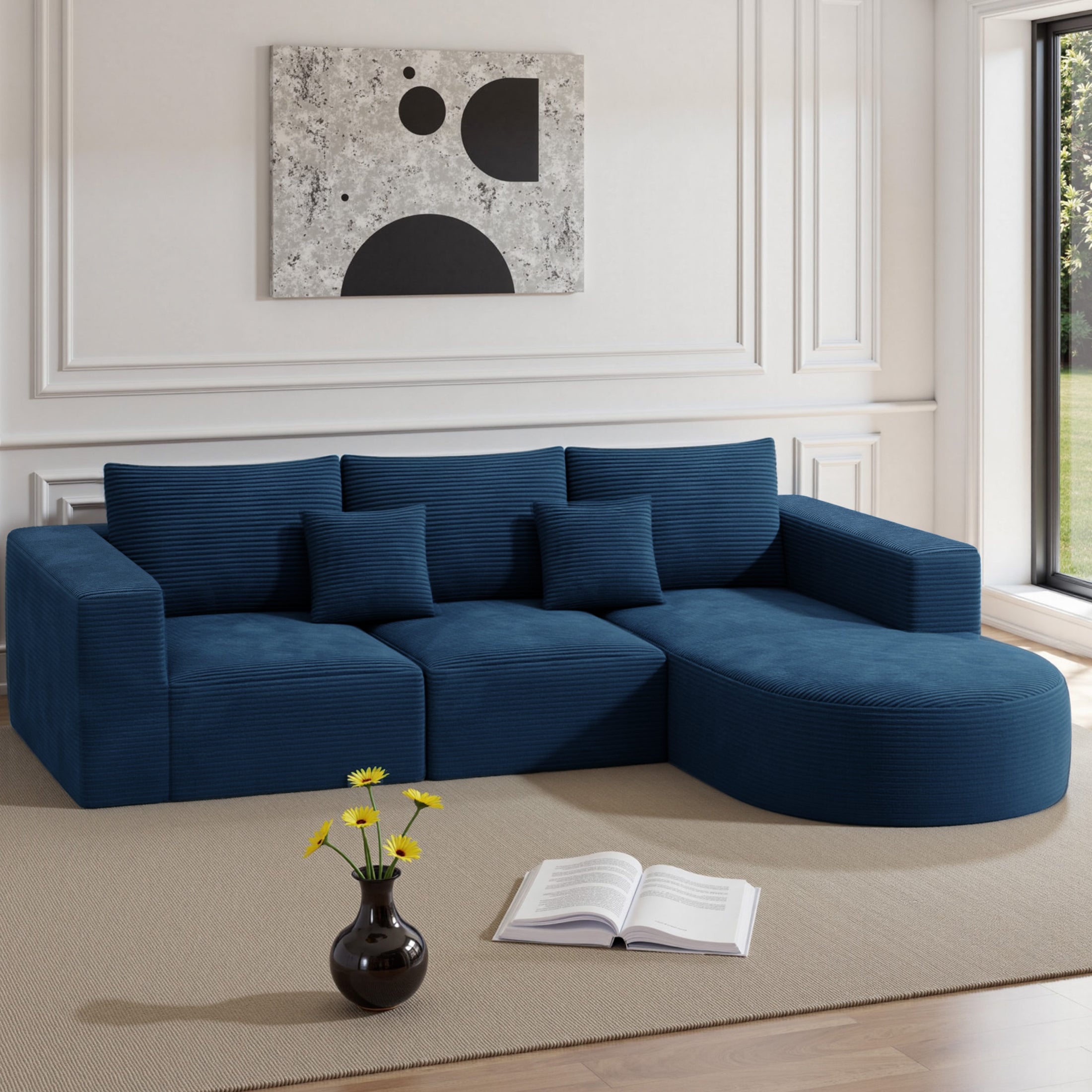 Boneless Convertible Modular Sectional Sofa Set Sponge Filled L-Shaped Chaise Lounge Bed Ottoman Modern Design Massage School