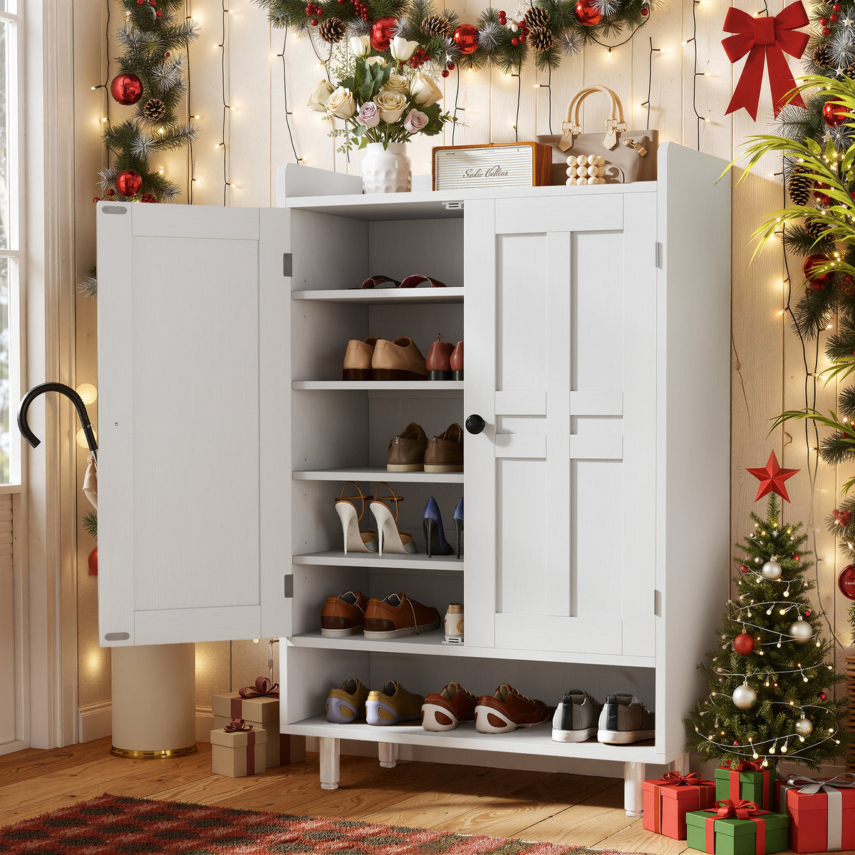 Modern Wood Eco-Friendly Extendable Dining Shoe Cabinet 6-Tier Modular Shoe Storage Organizer with Adjustable Shelves