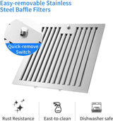 Island Range Hood 36 Inch 700 CFM Ceiling Mount Kitchen Stove Hood Ducted with Tempered Glass 4 LED Lights Gesture/Touch Control
