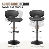 Modern PU Leather Adjustable Swivel Steady Iron Frame Barstools Outdoor Water Resistant Hotel Dining Living Room Thickened Seat (Set of 2)