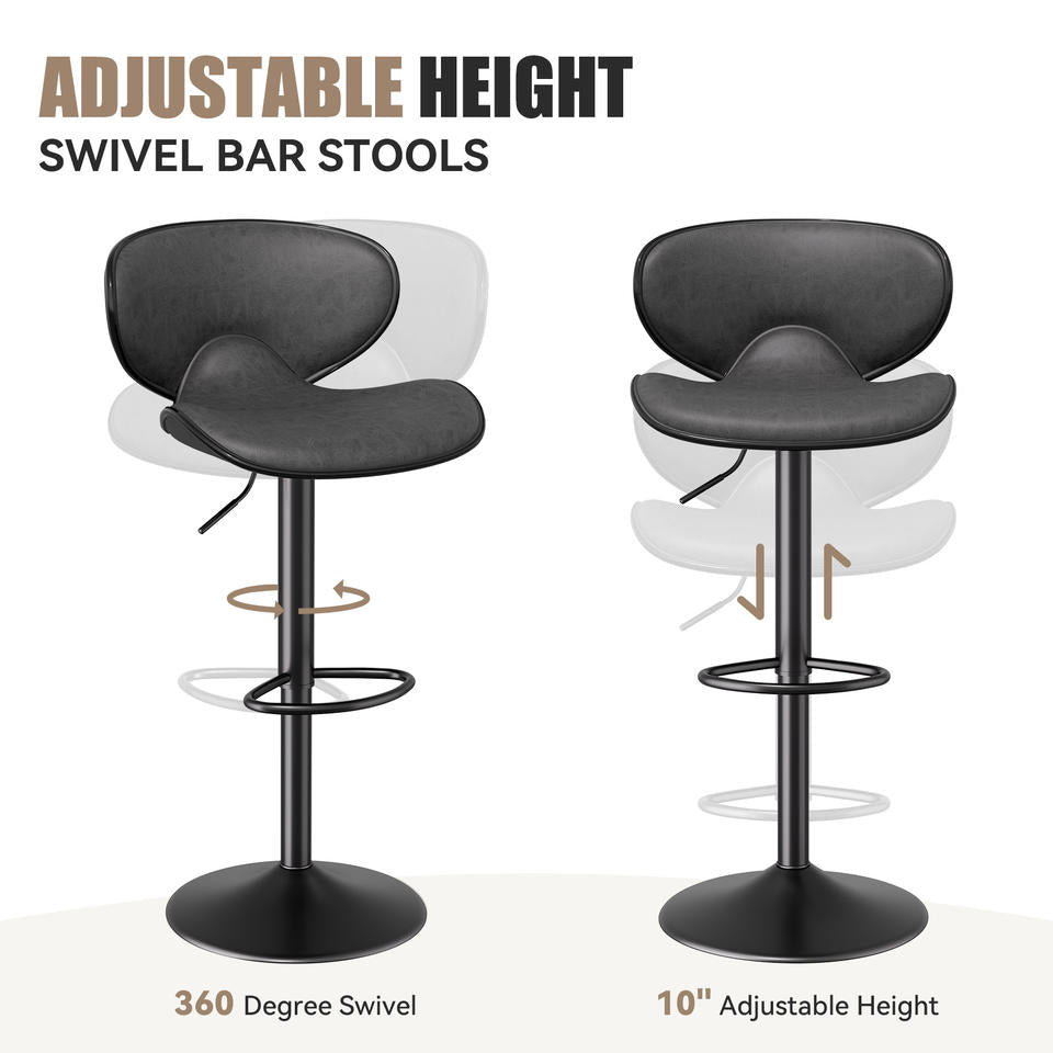 Modern PU Leather Adjustable Swivel Steady Iron Frame Barstools Outdoor Water Resistant Hotel Dining Living Room Thickened Seat (Set of 2)