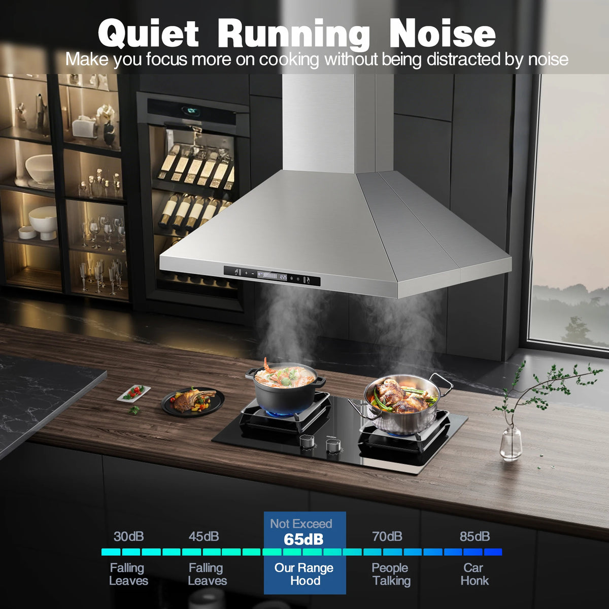90CM Island Range Hood 36 Inch 700 CFM Ceiling Mount Kitchen Hood Vent with Gesture  &Touch Control ,3 Speeds Fan,4 LED Lights,